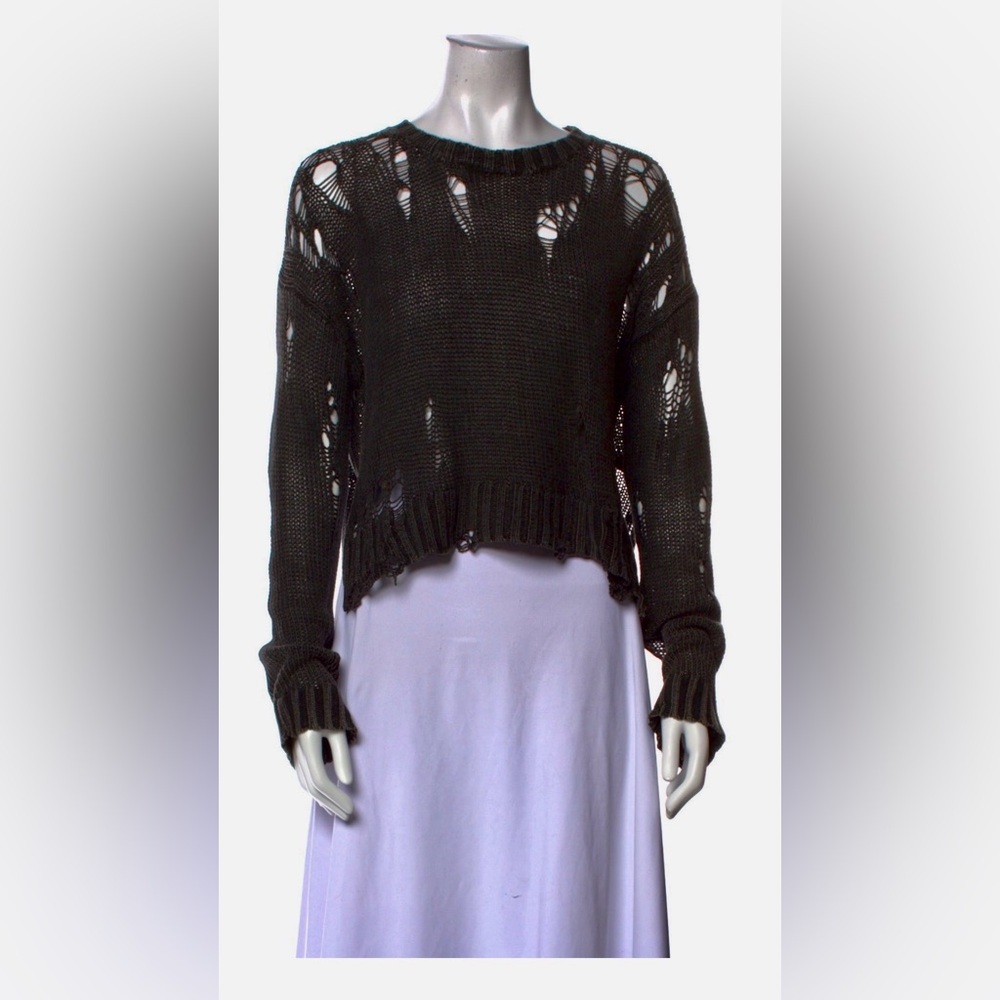 R13‎ Acid Shredded Distressed Black Women's Crewneck Sweater sz S